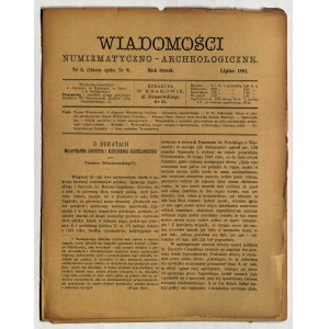 WIADOMOŚCI Numizmatyczno-Archeologiczne. Nr 3 (9): lipiec 1891.