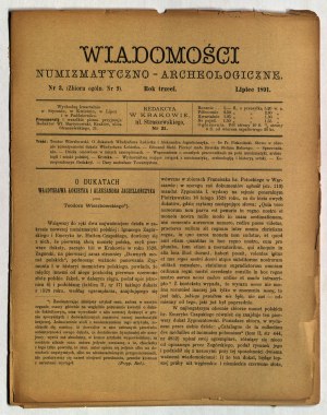 WIADOMOŚCI Numizmatyczno-Archeologiczne. Nr 3 (9): lipiec 1891.