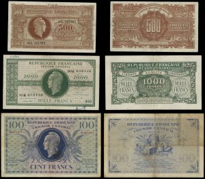 France, set: 100, 500 and 1,000 francs, 1943-1944