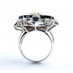 Diamond blue sapphire pearl gold ring