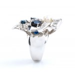 Diamond blue sapphire pearl gold ring