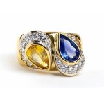 Gold ring with sapphires and diamonds