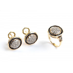 Blue sapphires diamond gold earrings