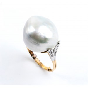 diamond baroque pearl gold ring