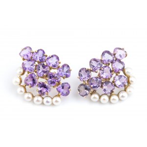 Amethysts pearl gold earrings