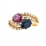 Gold ring with a ruby and a sapphire