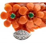 Diamond emerald cerasuolo coral floral gold brooch