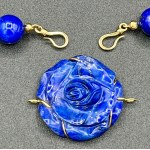 Lapis gold necklace and pair of earrings.