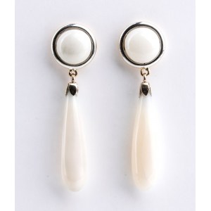 Gold earrings and white coral