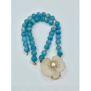 Aquamarine rock crystal pearl gold necklace