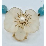 Aquamarine rock crystal pearl gold necklace