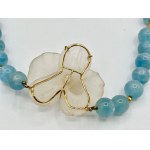 Aquamarine rock crystal pearl gold necklace