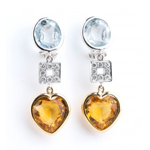 Diamond citrine quartz blue topaz drop gold earrings