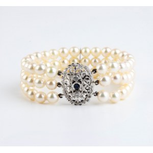 Pearl sapphire diamond gold bracelet