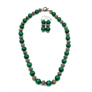 Malachite silver necklace earrings demi parure