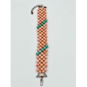 Coral turquoise silver woven bracelet