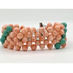 Coral turquoise silver woven bracelet