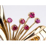 Gold brooch with rubies and diamonds - 1940s