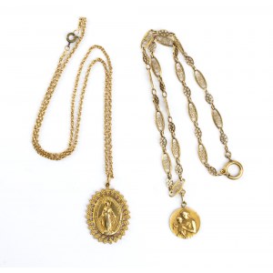 Two golden neckalces with religious pendants