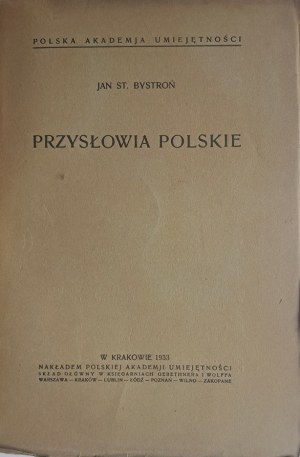 BYSTROŃ Jan - Proverbes polonais 1933