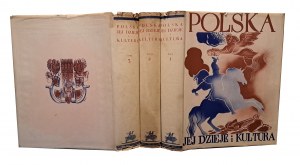 Poľsko, jeho dejiny a kultúra - komplet T. I-III, [väzba Radziszewski, obaly], Varšava 1927/28