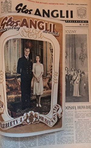 GŁOS ANGLII 1946, 1947, nr: 1-61 KOMPLETNE ROCZNIKI [Ślub księżniczki Elżbiety i Filipa Mountbattena]