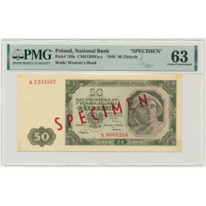 50 złotych 1948 - SPECIMEN - A 12334567/8901234 - PMG 63