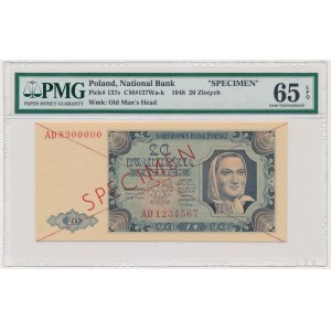 20 złotych 1948 - SPECIMEN - AD 8900000/1234567 - PMG 65 EPQ