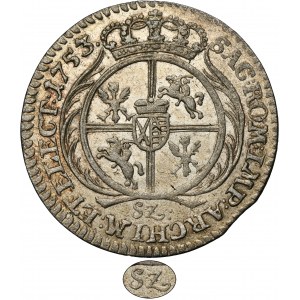 Augustus III of Poland, 6 Groschen Leipzig 1753 - RARE, denomination SZ