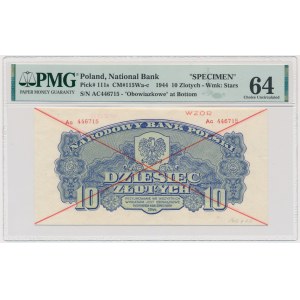 10 złotych 1944 ...owe - WZÓR - Ac 446... - PMG 64