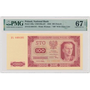 100 złotych 1948 - IL - PMG 67 EPQ - papier prążkowany