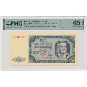 20 złotych 1948 - GC - PMG 65 EPQ - papier prążkowany