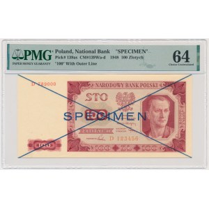 100 złotych 1948 - SPECIMEN - D 123456/789000 - PMG 64