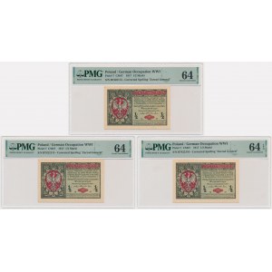 Zestaw, 1/2 marki 1916 - Generał - PMG 64-64 EPQ - kolejne numery (3 szt.)