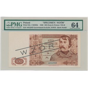 100 złotych 1939 - WZÓR - A 012345 - PMG 64