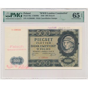 500 złotych 1940 - A 12... - Ostemplowany Falsyfikat Londyński - PMG 65 EPQ - RZADKOŚĆ