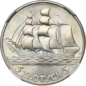 Żaglowiec, 5 złotych 1936 - NGC MS62