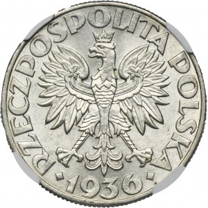 Żaglowiec, 5 złotych 1936 - NGC MS62