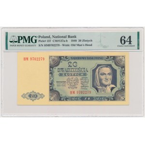 20 złotych 1948 - HM 97... - papier PLASTYFIKOWANY - PMG 64