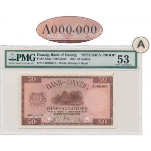Danzig, 50 Gulden 1937 - SPECIMEN - PROOF - A 000,000 - (A) - PMG 53 - VERY RARE