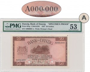 Danzig, 50 Gulden 1937 - SPECIMEN - PROOF - A 000,000 - (A) - PMG 53 - VERY RARE