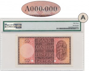 Danzig, 50 Gulden 1937 - SPECIMEN - PROOF - A 000,000 - (A) - PMG 53 - VERY RARE