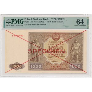 1.000 złotych 1946 - SPECIMEN - B 8900000/1234567 - PMG 64