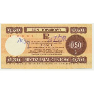 Pewex, 50 centów 1979 - WZÓR - HC 0000000 - NIENOTOWANY