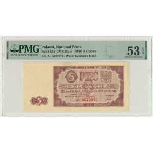 5 złotych 1948 - AU - PMG 53 EPQ