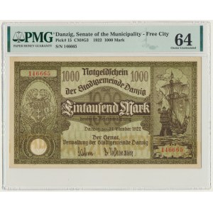 Danzig, 1.000 mark 1922 - PMG 64