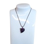 Enameled purple heart-shaped pendant with flowers