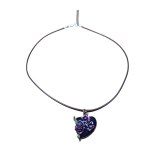 Enameled purple heart-shaped pendant with flowers