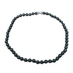Necklace of dark green pearls with silver clasp (925)