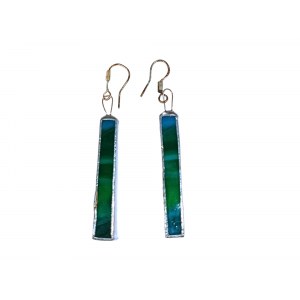 Elongated green and blue earrings